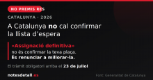 A Catalunya no cal confirmar la llista d'espera; el tràmit d'assignació definitiva serveix per renunciar a millorar, i el tràmit obligatori arriba el 23 de juliol
