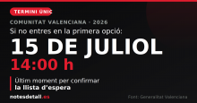 El termini per confirmar la llista d'espera a la preinscripció valenciana acaba el 15 de juliol a les 14:00